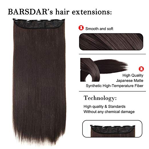 BARSDAR 20" Wavy 3/4 Full Head Clip in Synthetic Hair Extensions Long Curly Wave one piece 5 Clips Hairpieces for Women 130g（8# Light Brown）