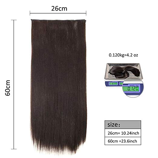 BARSDAR 20" Wavy 3/4 Full Head Clip in Synthetic Hair Extensions Long Curly Wave one piece 5 Clips Hairpieces for Women 130g（8# Light Brown）