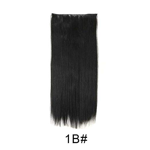 BARSDAR 24" Straight 3/4 Full Head One Piece 5 clips Clip in on Synthetic Hair Extensions Hairpieces for Women - 1B# Off Black