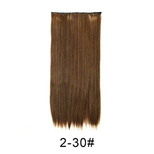 BARSDAR 24" Straight 3/4 Full Head One Piece 5 clips in on Synthetic Hair Extensions Hair pieces for Women - 2/30# Darkest Brown mix Auburn Evenly
