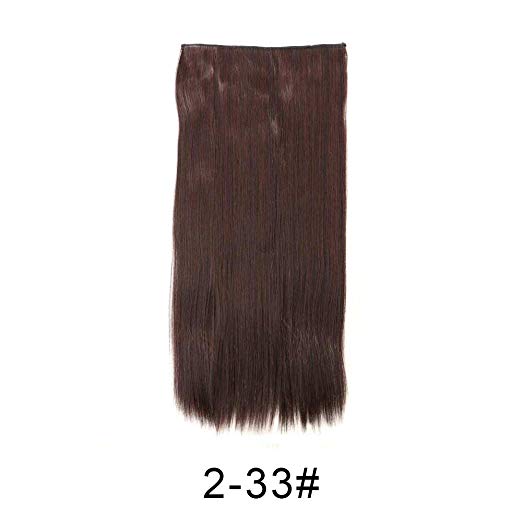 BARSDAR 24" Straight 3/4 Full Head One Piece 5 clips in on Synthetic Hair Extensions Hair pieces for Women - 2/33# Darkest Brown mix Dark Auburn Evenly