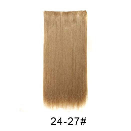 BARSDAR 24" Straight 3/4 Full Head One Piece 5 clips in on Synthetic Hair Extensions Hair pieces for Women - 24/27# Light Blonde mix Strawberry Blonde Evenly