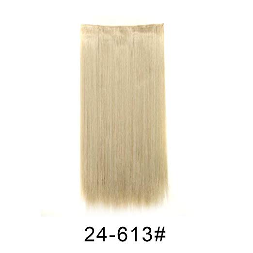 BARSDAR 24" Straight 3/4 Full Head One Piece 5 clips in on Synthetic Hair Extensions Hair pieces for Women - 24/613# Light Blonde mix Bleach Blonde Evenly