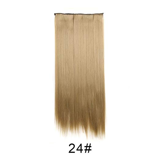 BARSDAR 24" Straight 3/4 Full Head One Piece 5 clips in on Synthetic Hair Extensions Hair pieces for Women - 24# Light Blonde