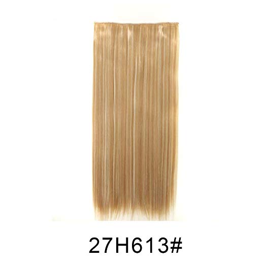 BARSDAR 23.6" Straight 3/4 Full Head One Piece 5 clips in on Synthetic Hair Extensions Hair pieces for Women - 27H613# Strawberry Blonde mix Bleach Blonde UnEvenly