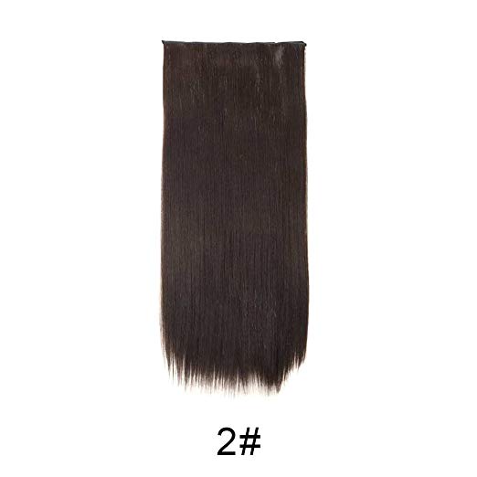 BARSDAR 24" Straight 3/4 Full Head One Piece 5 clips in on Synthetic Hair Extensions Hair pieces for Women - 2# Darkest Brown