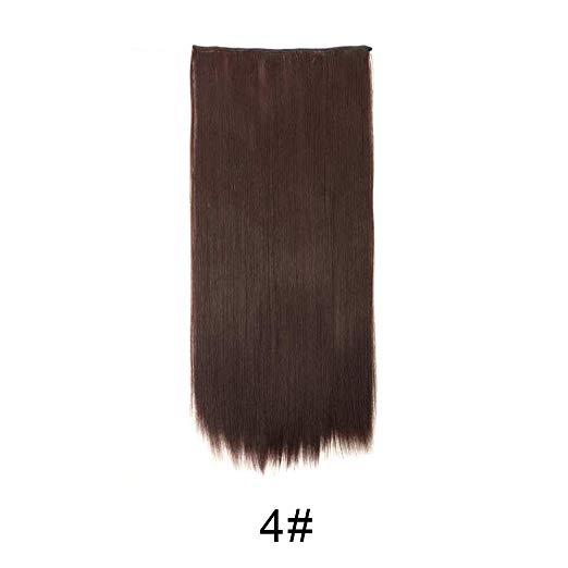 BARSDAR 24" Straight 3/4 Full Head One Piece 5 clips in on Synthetic Hair Extensions Hair pieces for Women - 4# Dark Brown