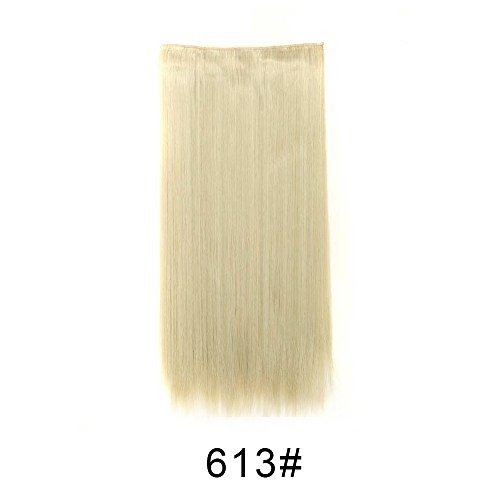 BARSDAR 24" Straight 3/4 Full Head One Piece 5 clips in on Synthetic Hair Extensions Hair pieces for Women - 613# Bleach Blonde