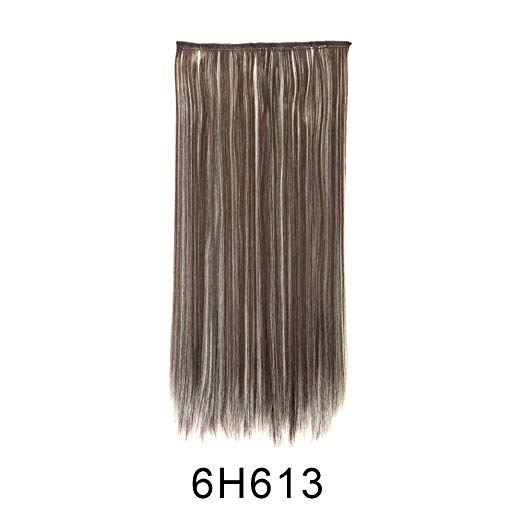BARSDAR 24" Straight 3/4 Full Head One Piece 5 clips in on Synthetic Hair Extensions Hair pieces for Women - 6H613# Medium Brown mix Bleach Blonde Unevenly