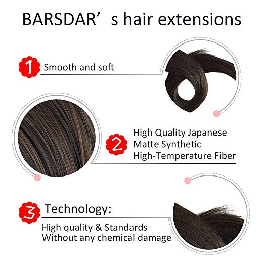 BARSDAR 6Pcs 16Clips 23" Thick Straight Full Head Clip in on Double Weft Synthetic Hair Extensions Hairpieces for Women 135g/4.76oz (2/30# Darkest Brown mix Auburn Evenly)