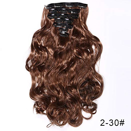 BARSDAR 6Pcs 16Clips 23" Thick Straight Full Head Clip in on Double Weft Synthetic Hair Extensions Hairpieces for Women 135g/4.76oz (2/30# Darkest Brown mix Auburn Evenly)