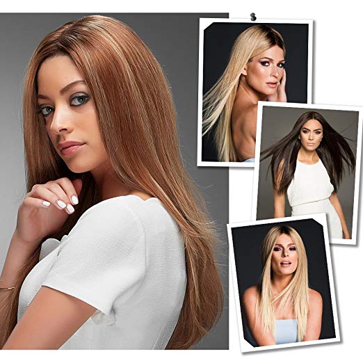 BARSDAR 6Pcs 16Clips 23" Thick Straight Full Head Clip in on Double Weft Synthetic Hair Extensions Hairpieces for Women 135g/4.76oz (24/27# Light Blonde mix Strawberry Blonde Evenly)