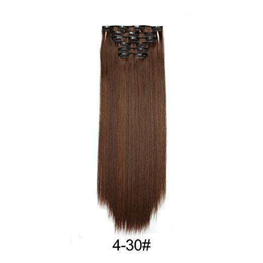 BARSDAR 6Pcs 16Clips 23" Thick Straight Full Head Clip in on Double Weft Synthetic Hair Extensions Hairpieces for Women 135g/4.76oz (4/30# Dark Brown mix Auburn Evenly)
