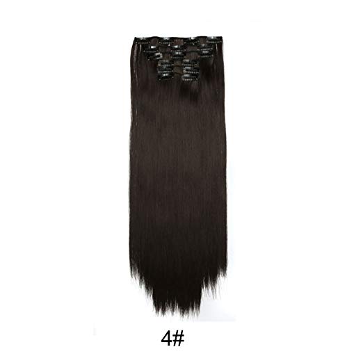 BARSDAR 6Pcs 16Clips 23" Thick Straight Full Head Clip in on Double Weft Synthetic Hair Extensions Hairpieces for Women 135g/4.76oz (4# Dark Brown)