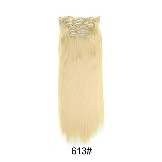 BARSDAR 6Pcs 16Clips 23" Thick Straight Full Head Clip in on Double Weft Synthetic Hair Extensions Hairpieces for Women 135g/4.76oz (613# Bleach Blonde)