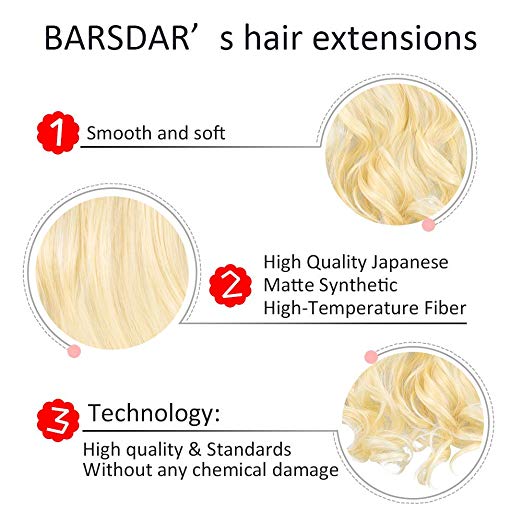 BARSDAR 17" Long Curly 7Pcs 16Clips Full Head Clip in Synthetic Hair Extensions Hairpieces for Women 150g (613# Bleach Blonde)