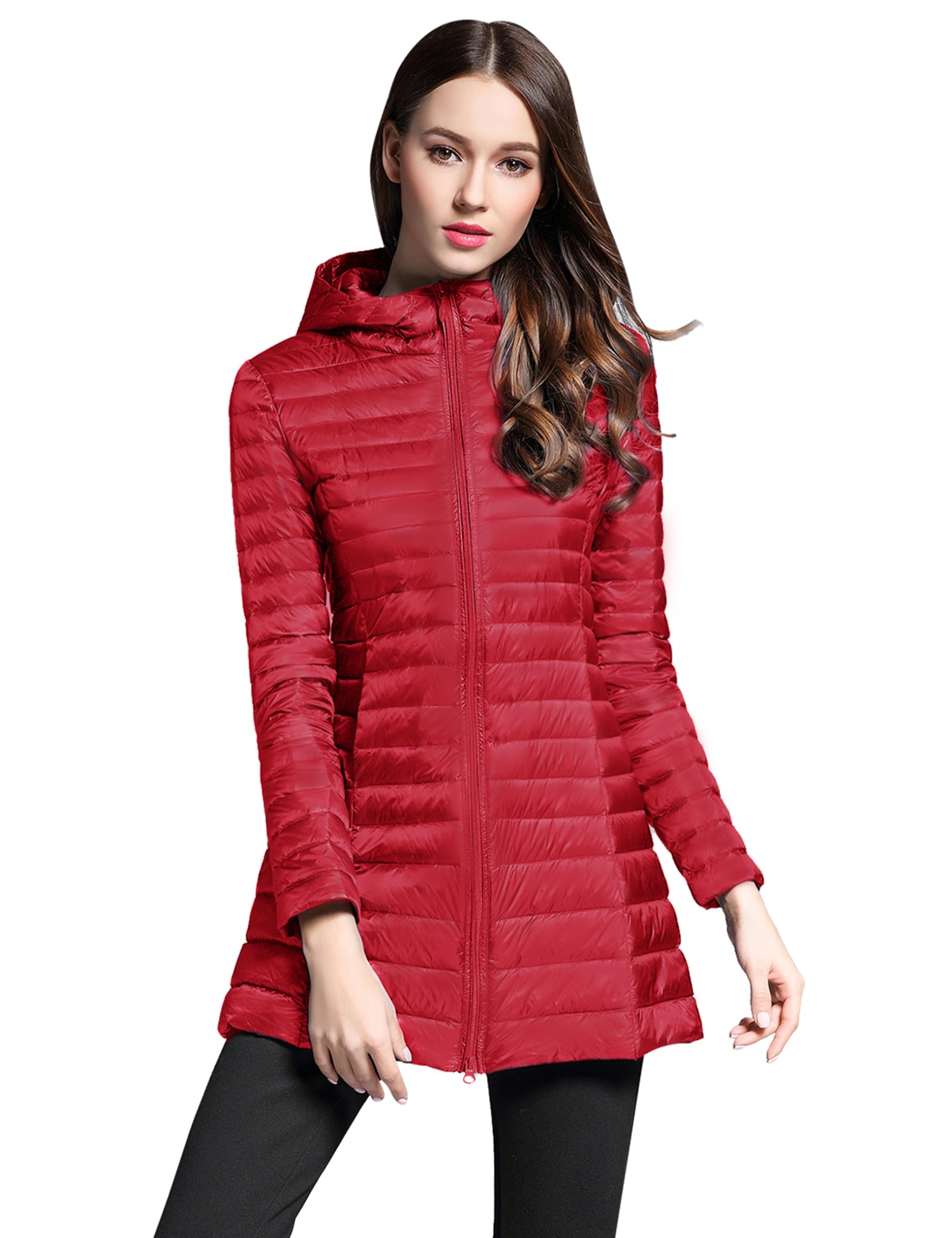 BARSDAR Women's Puffer Jacket Lightweight Packable Hooded Loose Fitting Down Coat with Two-Way Zipper