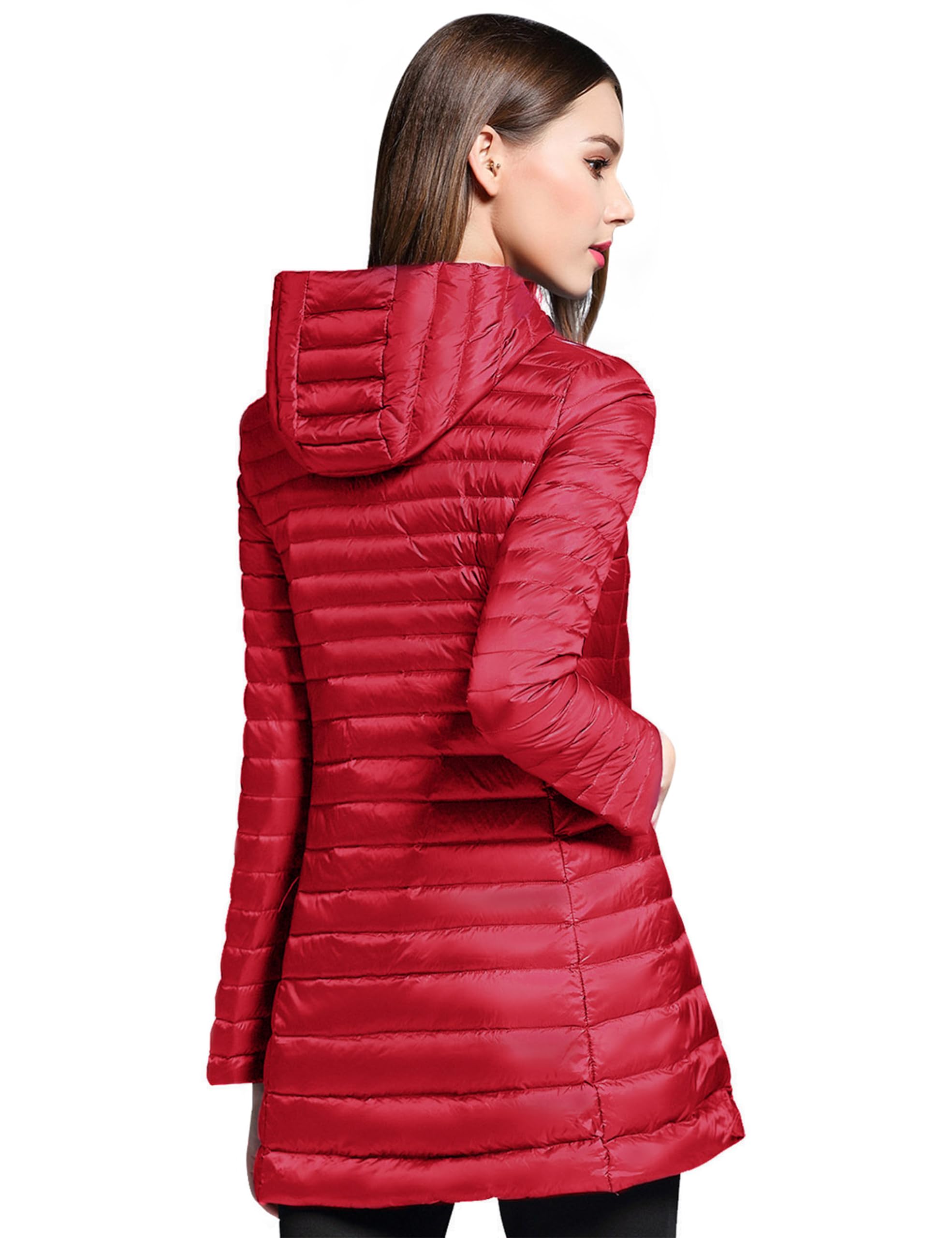 BARSDAR Women's Puffer Jacket Lightweight Packable Hooded Loose Fitting Down Coat with Two-Way Zipper