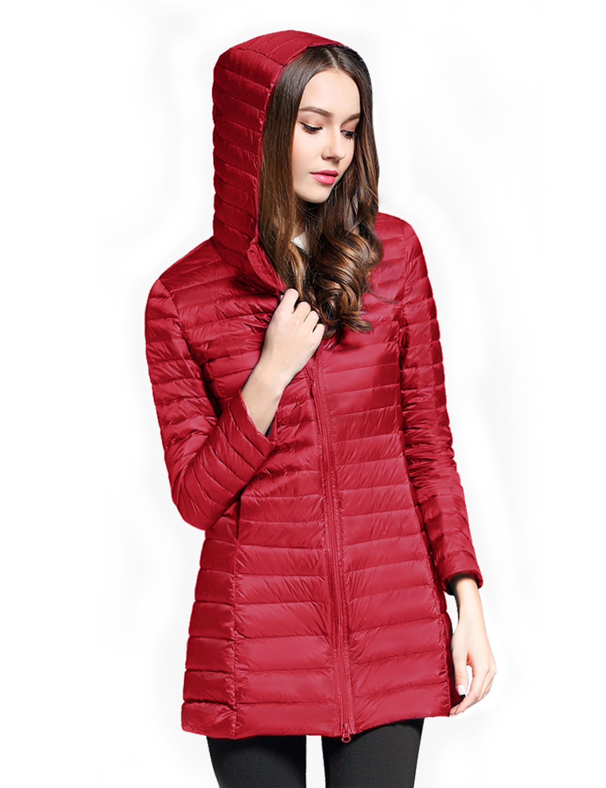 BARSDAR Women's Puffer Jacket Lightweight Packable Hooded Loose Fitting Down Coat with Two-Way Zipper