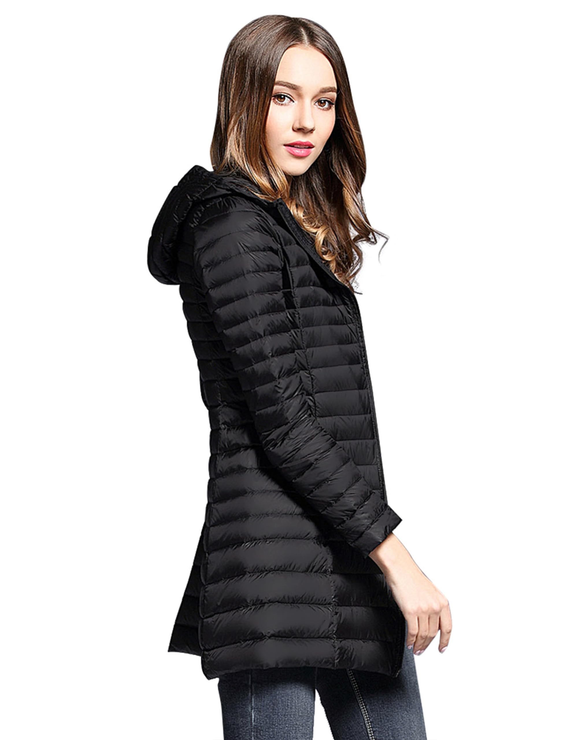 BARSDAR Women's Puffer Jacket Lightweight Packable Hooded Loose Fitting Down Coat with Two-Way Zipper
