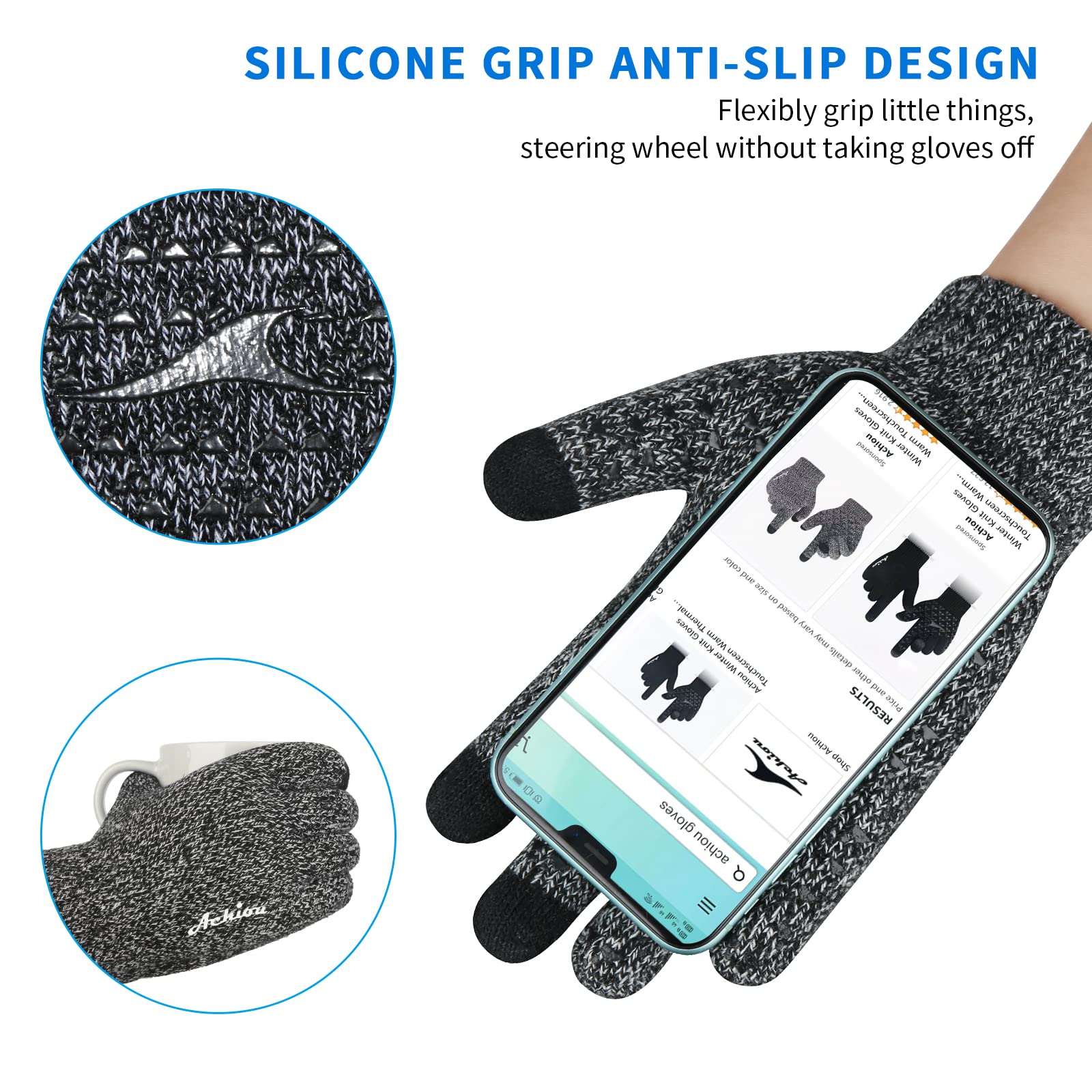 BARSDAR Winter Gloves for Men Women, Touch Screen Texting Warm Gloves with Thermal Soft Knit Lining,Elastic Cuff 3 Size Choice