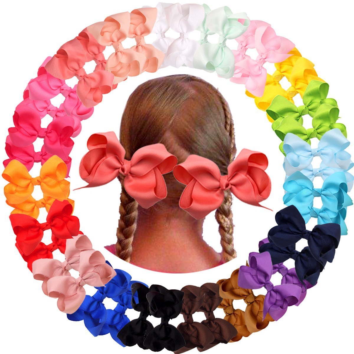BARSDAR 40 Pieces 4.5 Inch Hair Bows for Girls Clips Grosgrain Ribbon Boutique Hair Bow Alligator Clips For Girls Teens Toddlers Kids in Pairs