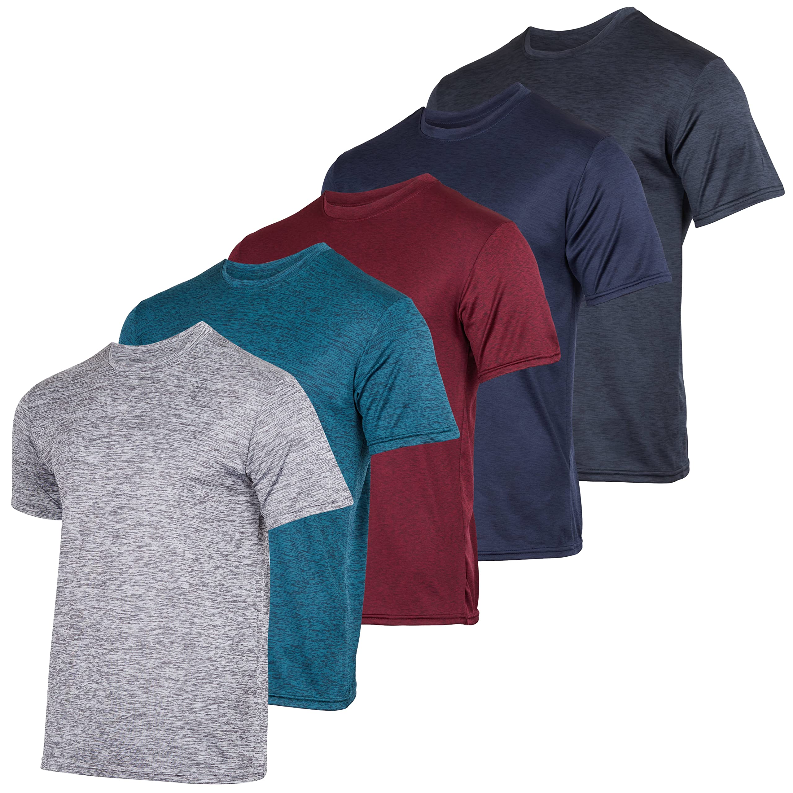 BARSDAR 5 Pack: Men’s Dry-Fit Moisture Wicking Active Athletic Performance Crew T-Shirt