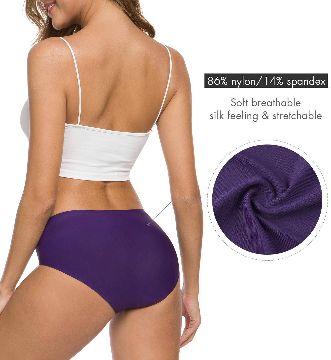 BARSDAR Women’s Seamless Hipster Underwear No Show Panties Soft Stretch Bikini Underwears Multi-Pack