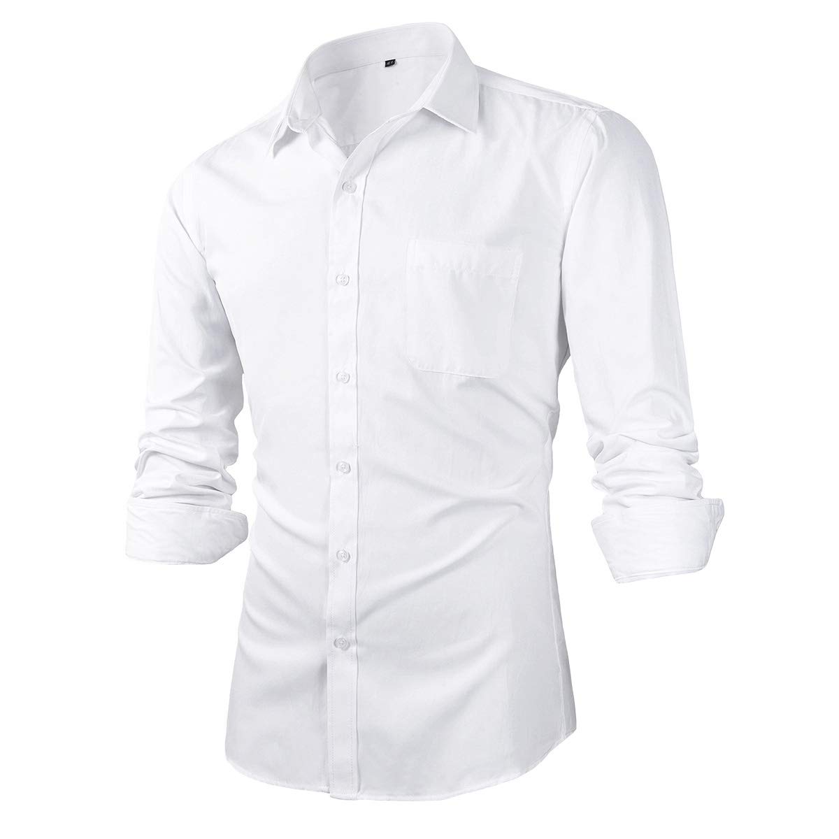 BARSDAR Mens Slim Fit Solid Point Collar Button Down Dress Shirt