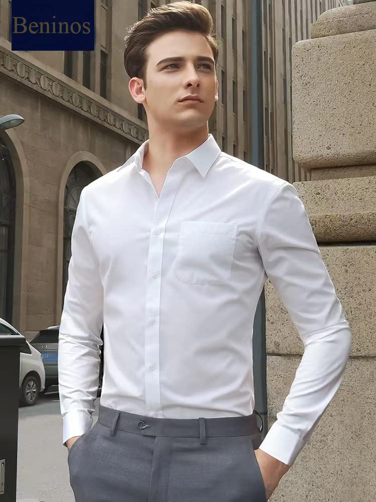 BARSDAR Mens Slim Fit Solid Point Collar Button Down Dress Shirt