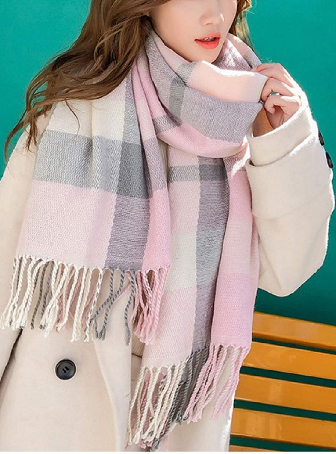 BARSDAR Agio Women's Fashion Scarves Long Shawl Winter Thick Warm Knit Large Plaid Scarf