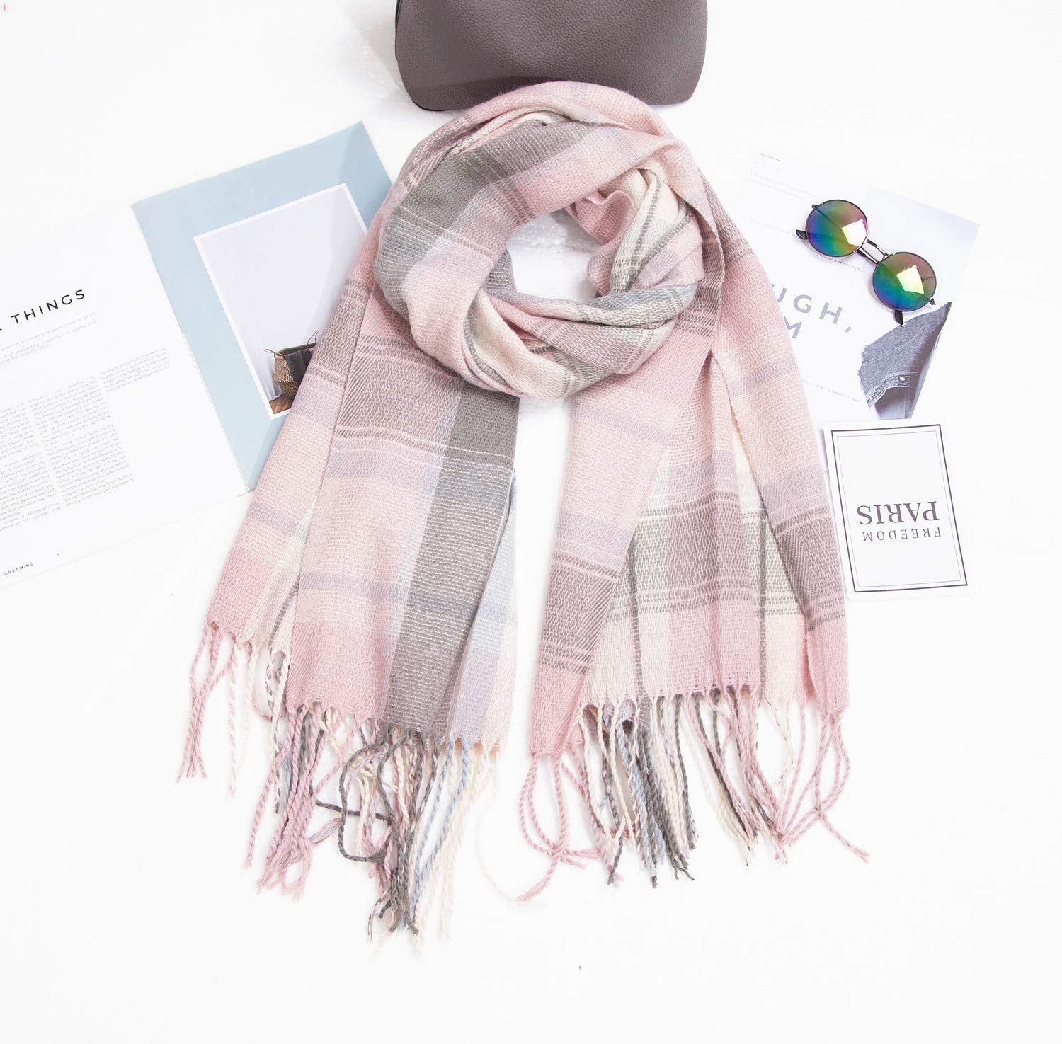 BARSDAR Agio Women's Fashion Scarves Long Shawl Winter Thick Warm Knit Large Plaid Scarf