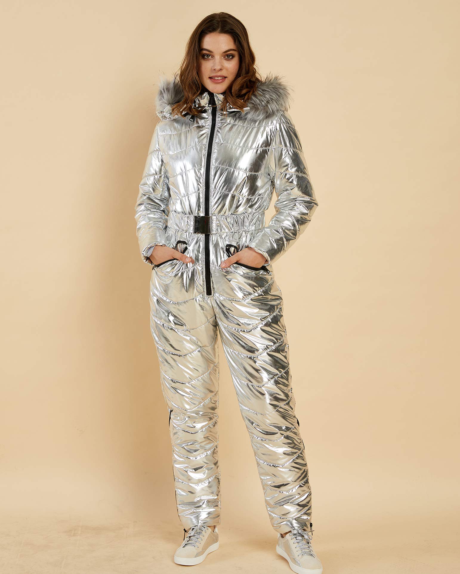 BARSDAR Women Winter Onesies Ski Suit Fur Collar coat Ski Jumpsuit Snowsuit
