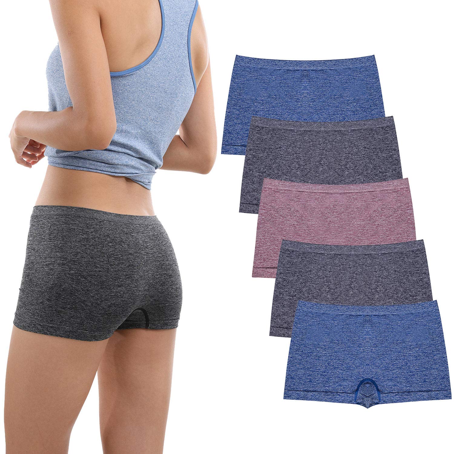 BARSDAR Women Boyshort Underwear Seamless Boxer Panties Breathable Stretch Boxer Briefs for Ladies 5 Pack