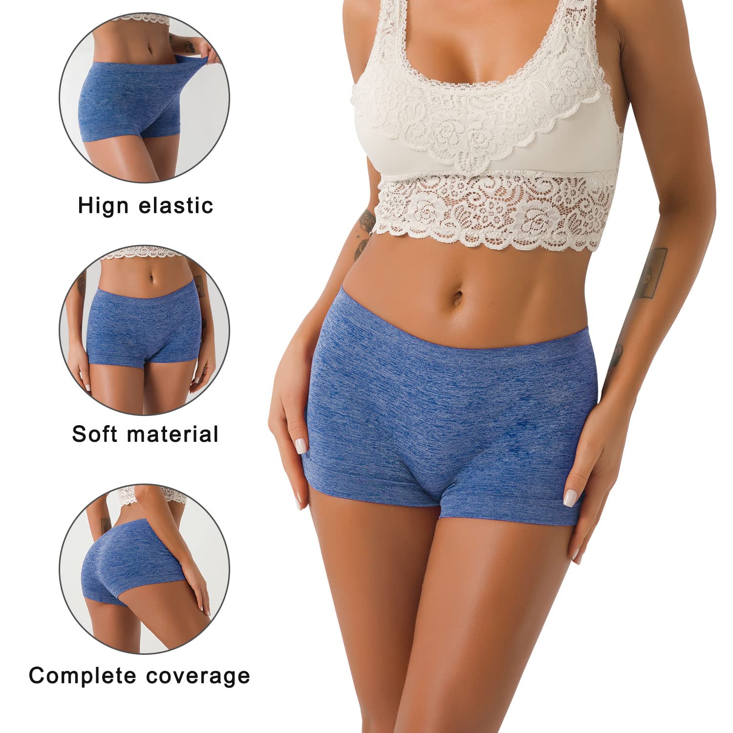 BARSDAR Women Boyshort Underwear Seamless Boxer Panties Breathable Stretch Boxer Briefs for Ladies 5 Pack