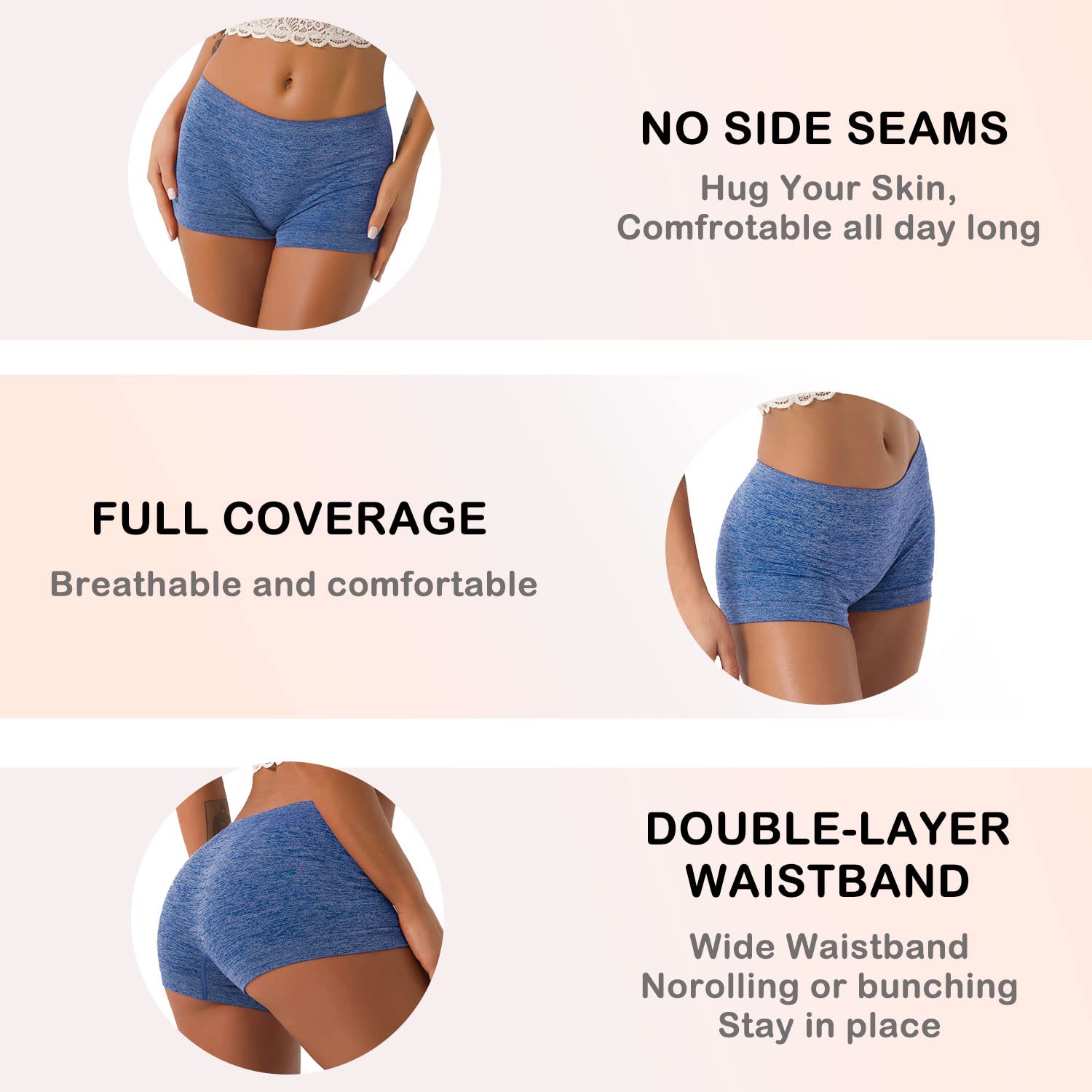BARSDAR Women Boyshort Underwear Seamless Boxer Panties Breathable Stretch Boxer Briefs for Ladies 5 Pack
