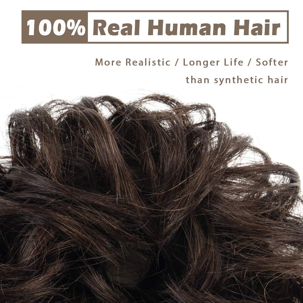 BARSDAR 100% Human Hair Bun, Brown Hair Messy Bun Extensions Human Hair Rose Bun Hair Piece Curly Hair Bun Hairpieces for Women Girls Real Hair Bun Natural Updo Tousled Chignons Daily (Dark brown)