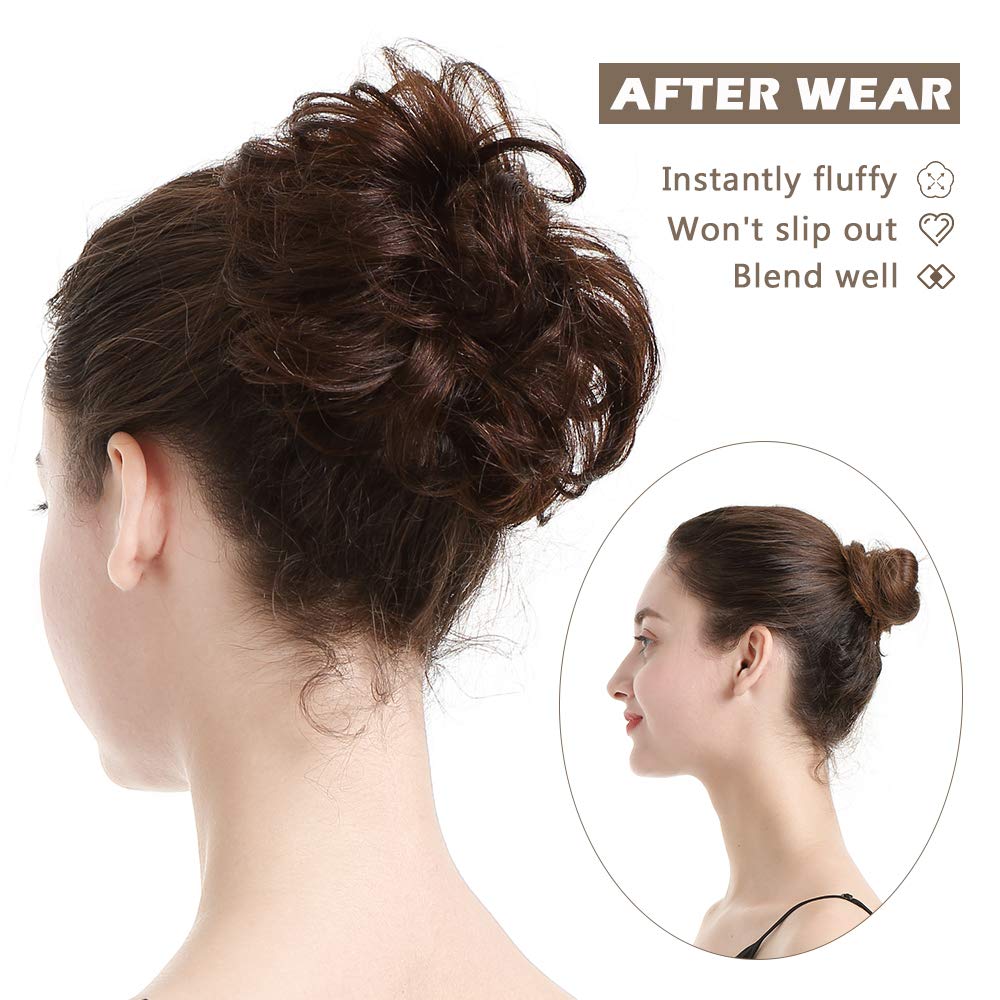 BARSDAR 100% Human Hair Bun, Brown Hair Messy Bun Extensions Human Hair Rose Bun Hair Piece Curly Hair Bun Hairpieces for Women Girls Real Hair Bun Natural Updo Tousled Chignons Daily (Dark brown)
