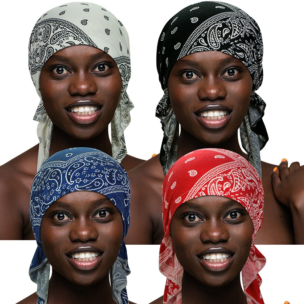 BARSDAR 4 Pieces Women Chemo Hat Turban Beanie, Pre-Tied Headwraps Headwear Bandana for Hair Loss