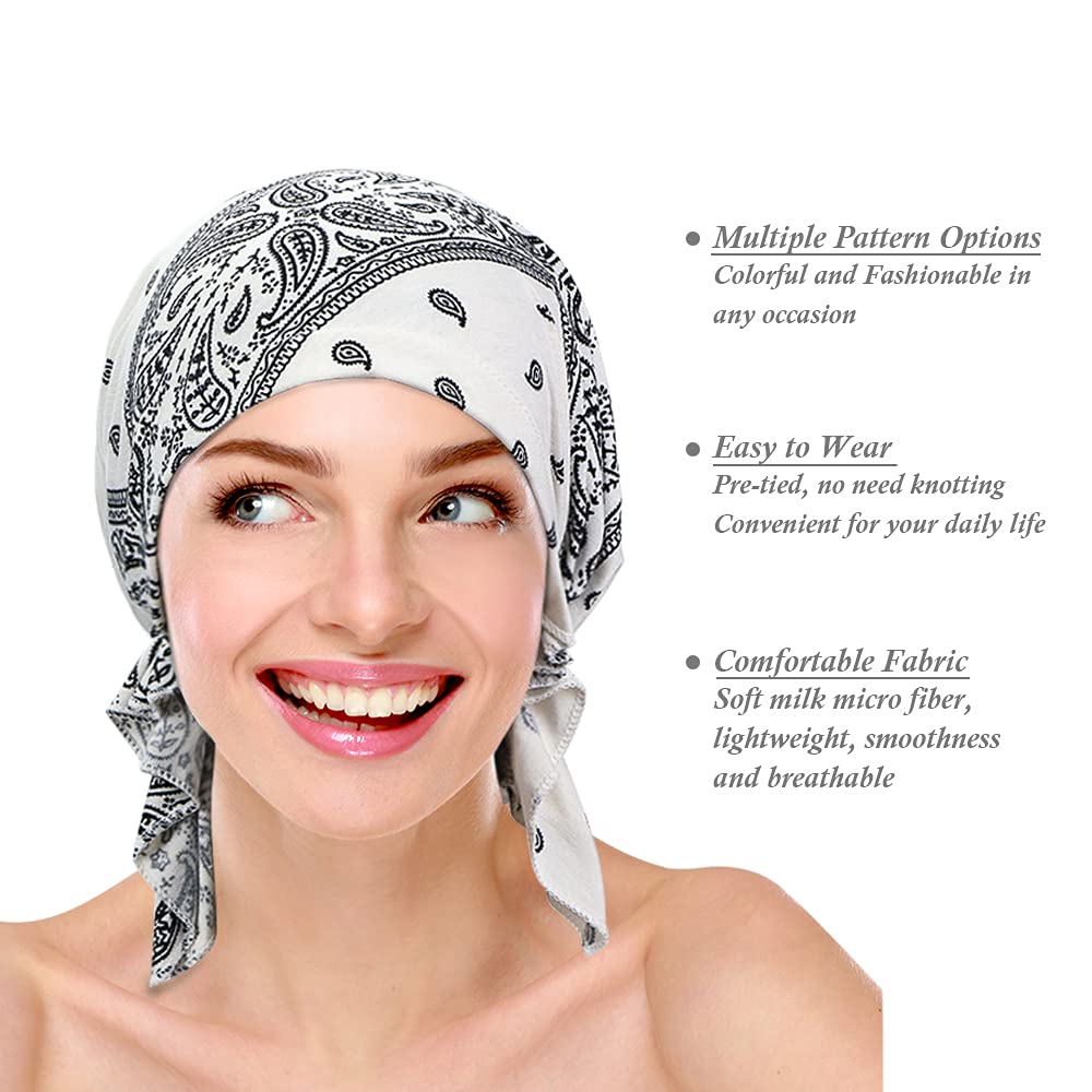 BARSDAR 4 Pieces Women Chemo Hat Turban Beanie, Pre-Tied Headwraps Headwear Bandana for Hair Loss