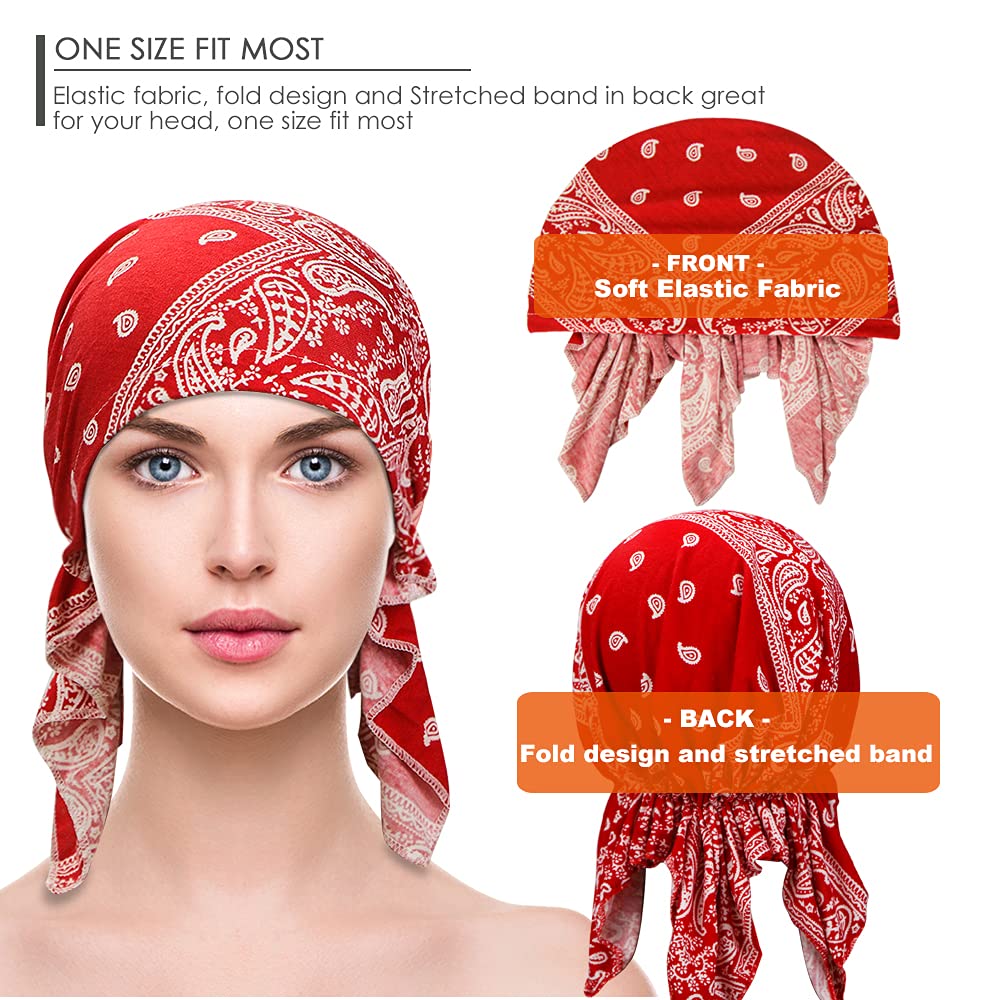 BARSDAR 4 Pieces Women Chemo Hat Turban Beanie, Pre-Tied Headwraps Headwear Bandana for Hair Loss