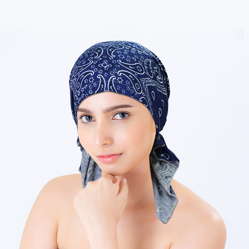 BARSDAR 4 Pieces Women Chemo Hat Turban Beanie, Pre-Tied Headwraps Headwear Bandana for Hair Loss