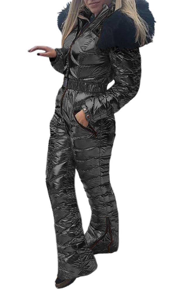 BARSDAR Women Winter Onesies Ski Suit Fur Collar coat Ski Jumpsuit Snowsuit