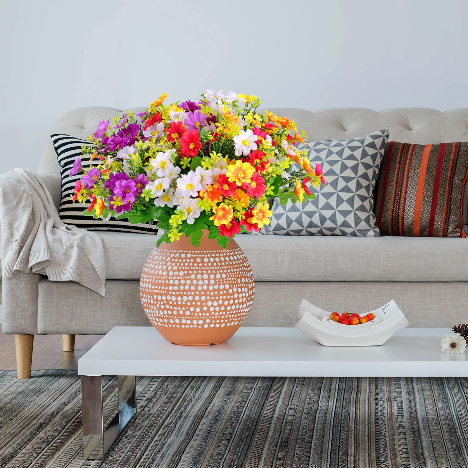 BARSDAR Artificial Fake Flowers Daisies for Decoration Outdoors Christmas Thanksgiving Gravesites Cemetery - Silk Faux Wild Colorful Flowers Daisies with Stems for Outside Home Decor Indoor