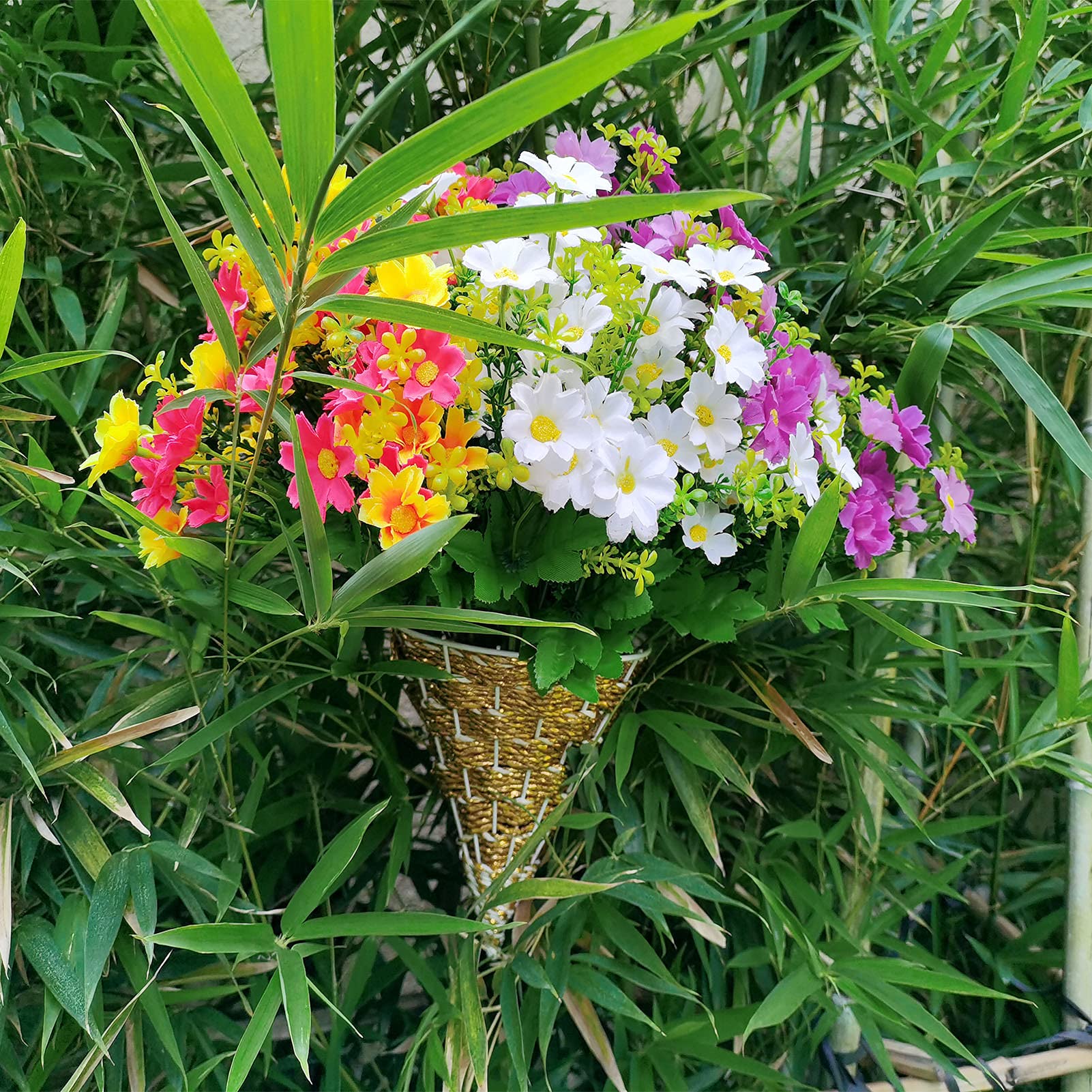 BARSDAR Artificial Fake Flowers Daisies for Decoration Outdoors Christmas Thanksgiving Gravesites Cemetery - Silk Faux Wild Colorful Flowers Daisies with Stems for Outside Home Decor Indoor