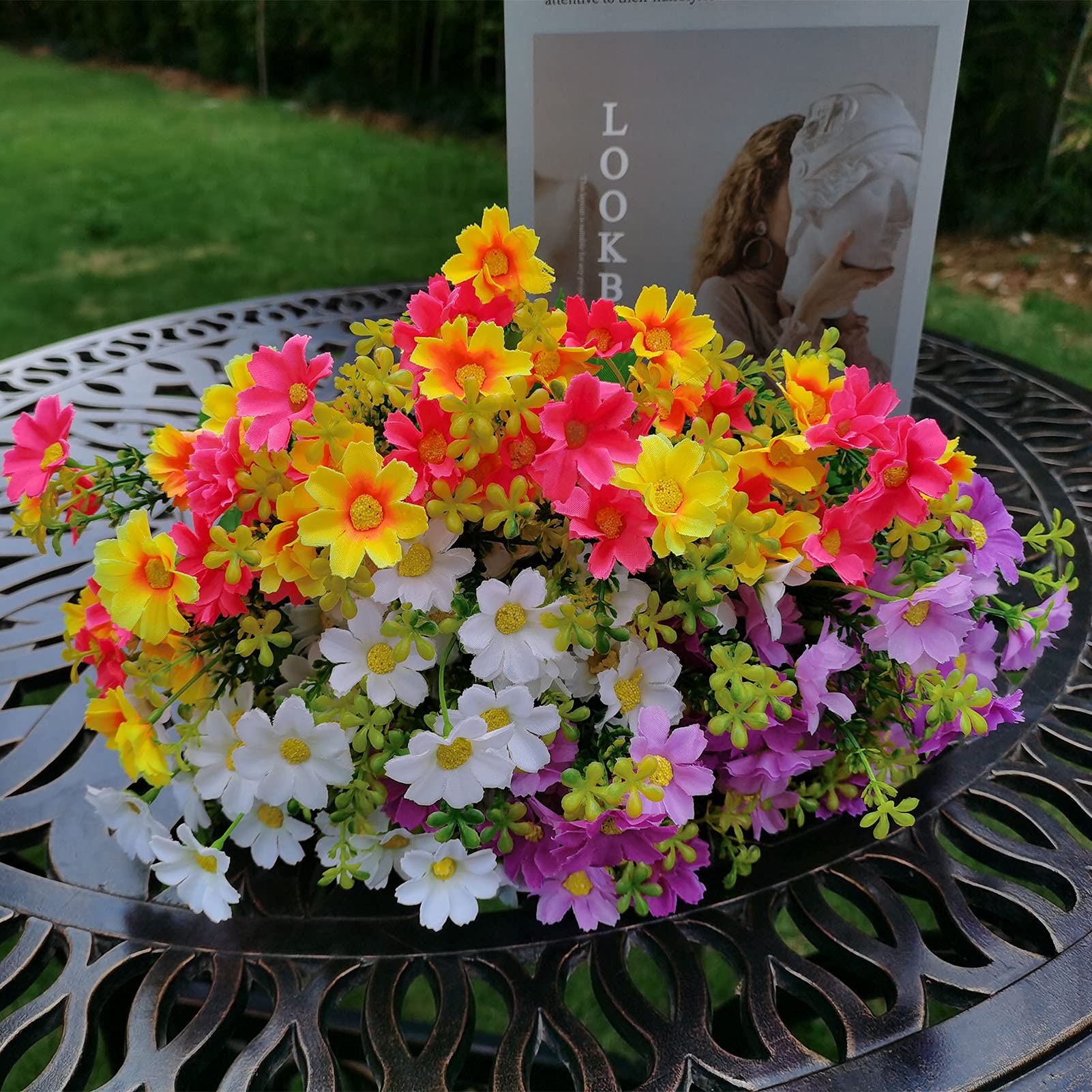 BARSDAR Artificial Fake Flowers Daisies for Decoration Outdoors Christmas Thanksgiving Gravesites Cemetery - Silk Faux Wild Colorful Flowers Daisies with Stems for Outside Home Decor Indoor
