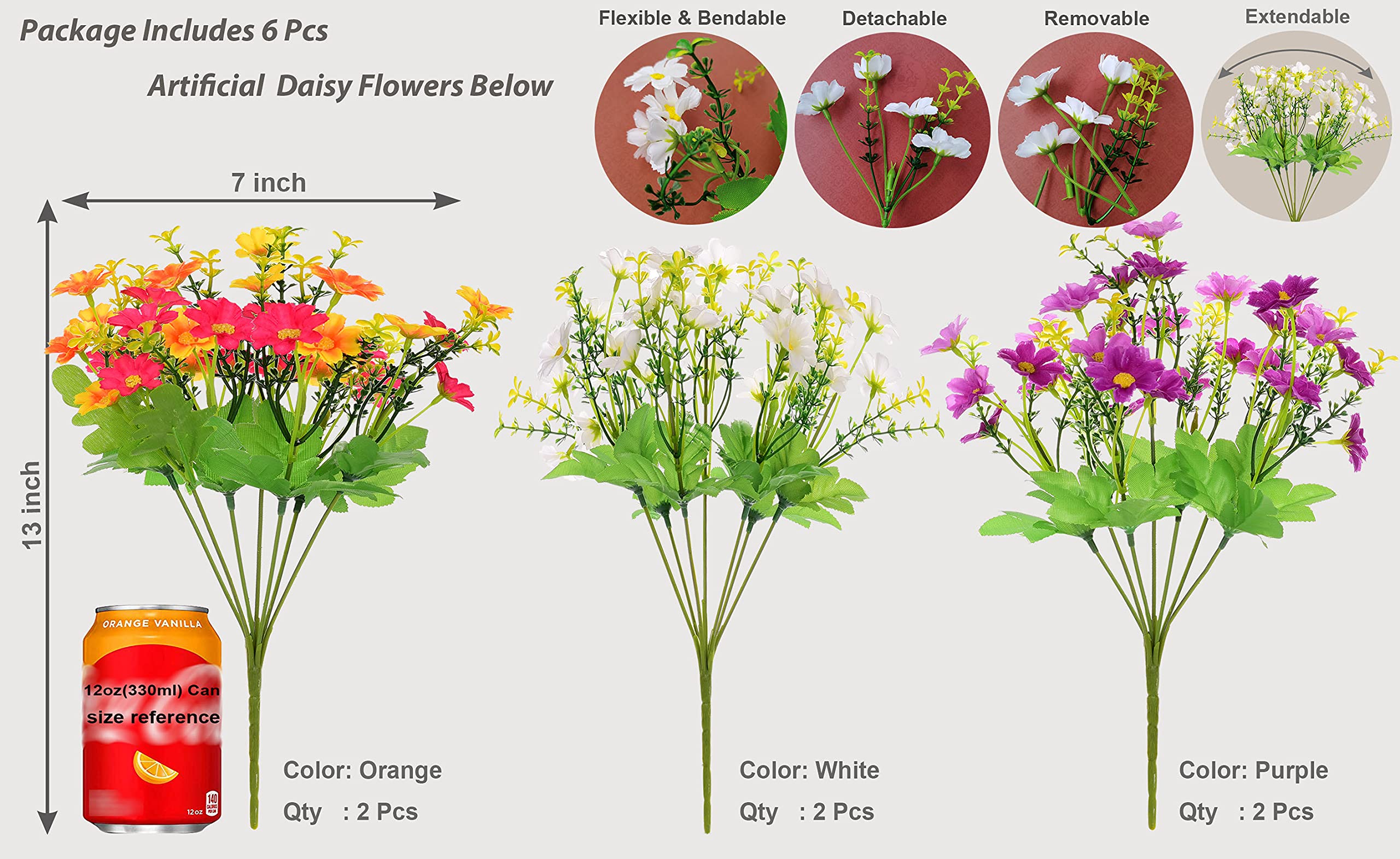 BARSDAR Artificial Fake Flowers Daisies for Decoration Outdoors Christmas Thanksgiving Gravesites Cemetery - Silk Faux Wild Colorful Flowers Daisies with Stems for Outside Home Decor Indoor