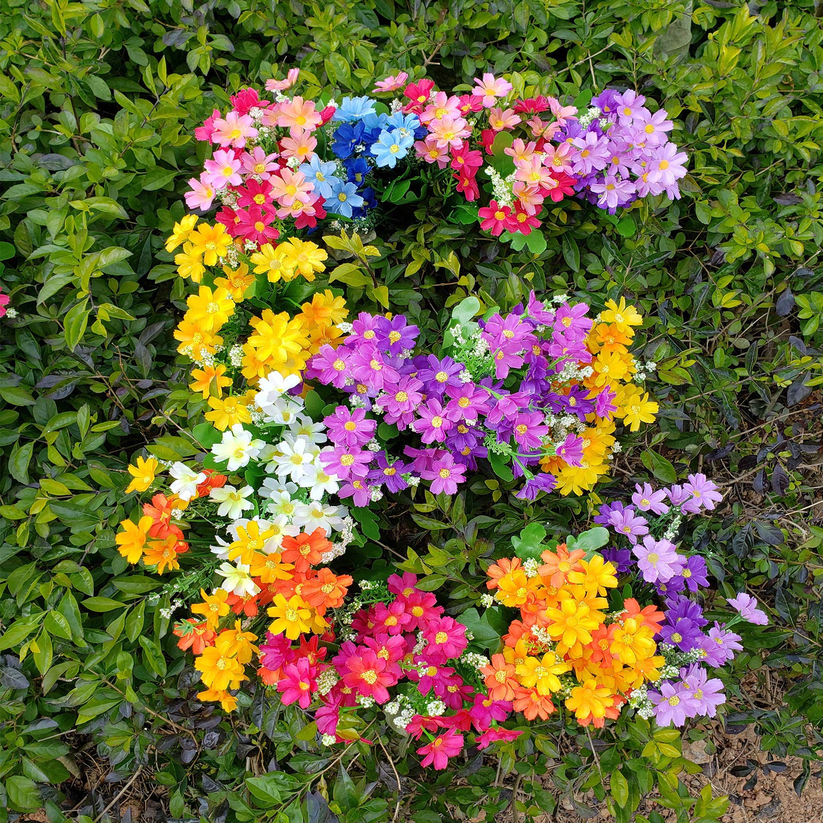 BARSDAR Artificial Fake Flowers Daisies for Decoration Outdoors Christmas Thanksgiving Gravesites Cemetery - Silk Faux Wild Colorful Flowers Daisies with Stems for Outside Home Decor Indoor
