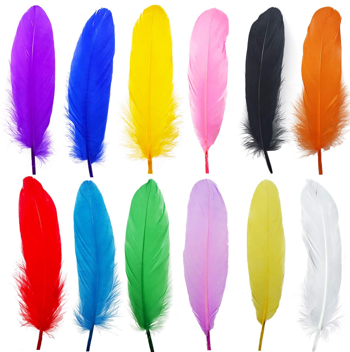 BARSDAR 120 PCS 6-8 inch 12 Colorful Goose Feather for Crafts, Jewelry Making, Dream Catchers, Home or Party Decorations