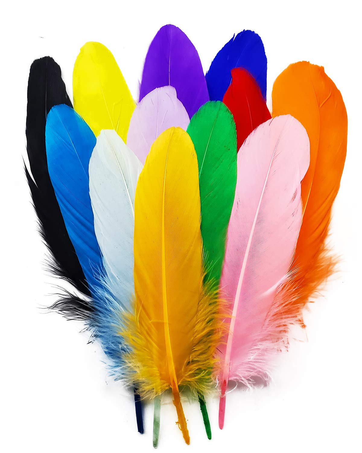 BARSDAR 120 PCS 6-8 inch 12 Colorful Goose Feather for Crafts, Jewelry Making, Dream Catchers, Home or Party Decorations